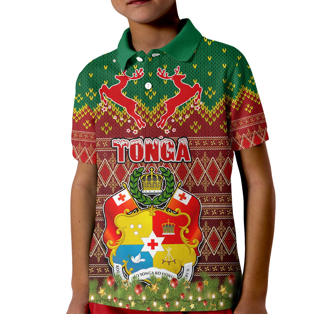 Personalised Tonga Christmas Kid Polo Shirt Coat of Arms and Map Beautiful Merry Xmas Snowflake LT03 Kid Red - Polynesian Pride