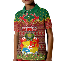 Personalised Tonga Christmas Kid Polo Shirt Coat of Arms and Map Beautiful Merry Xmas Snowflake LT03 Kid Red - Polynesian Pride