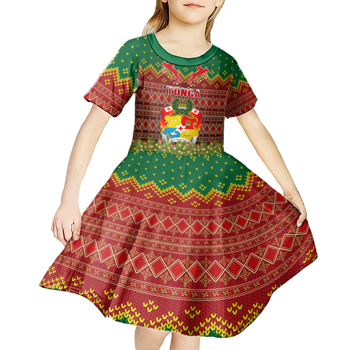 Personalised Tonga Christmas Kid Short Sleeve Dress Coat of Arms and Map Beautiful Merry Xmas Snowflake LT03 - Polynesian Pride