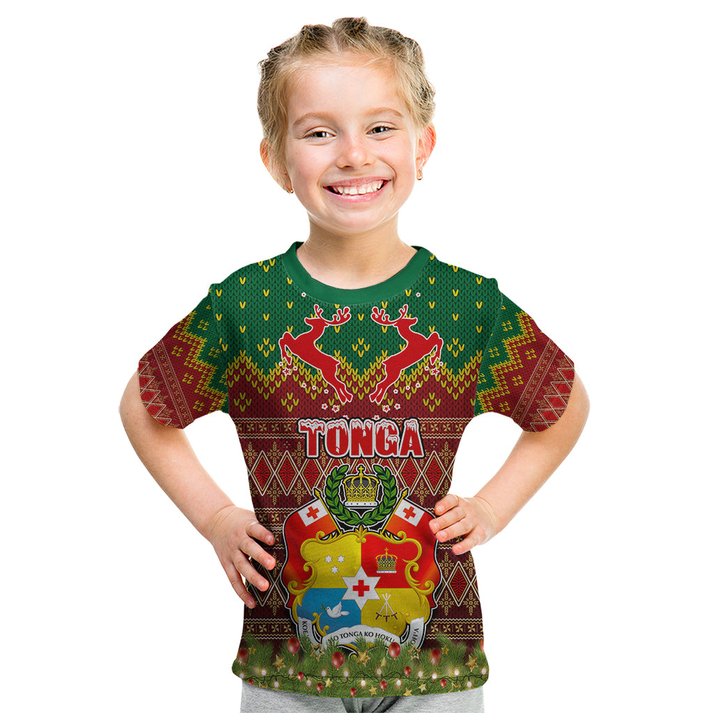 Personalised Tonga Christmas Kid T Shirt Coat of Arms and Map Beautiful Merry Xmas Snowflake LT03 Red - Polynesian Pride
