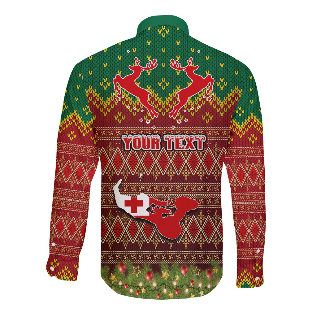 Personalised Tonga Christmas Long Sleeve Button Shirt Coat of Arms and Map Beautiful Merry Xmas Snowflake LT03 - Polynesian Pride