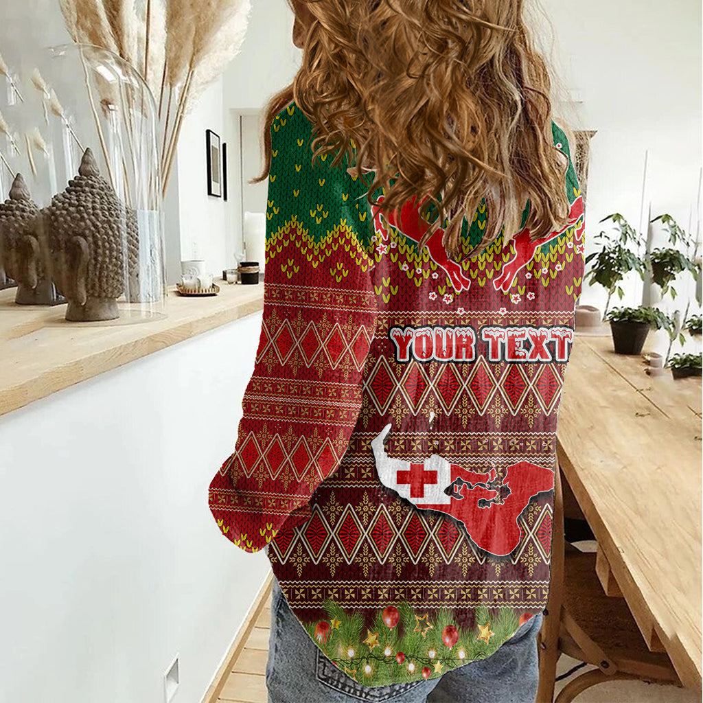 Personalised Tonga Christmas Women Casual Shirt Coat of Arms and Map Beautiful Merry Xmas Snowflake LT03 - Polynesian Pride