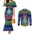 Niue Christmas Couples Matching Mermaid Dress and Long Sleeve Button Shirts Coat of Arms and Map Beautiful Merry Xmas Snowflake LT03 Blue - Polynesian Pride