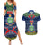 Niue Christmas Couples Matching Summer Maxi Dress and Hawaiian Shirt Coat of Arms and Map Beautiful Merry Xmas Snowflake LT03 Blue - Polynesian Pride