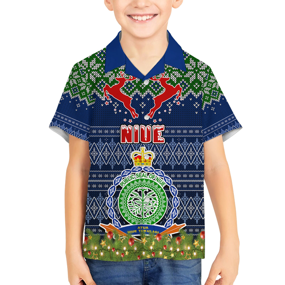 Niue Christmas Family Matching Summer Maxi Dress and Hawaiian Shirt Coat of Arms and Map Beautiful Merry Xmas Snowflake LT03 Dad's Shirt - Long Sleeve Blue - Polynesian Pride