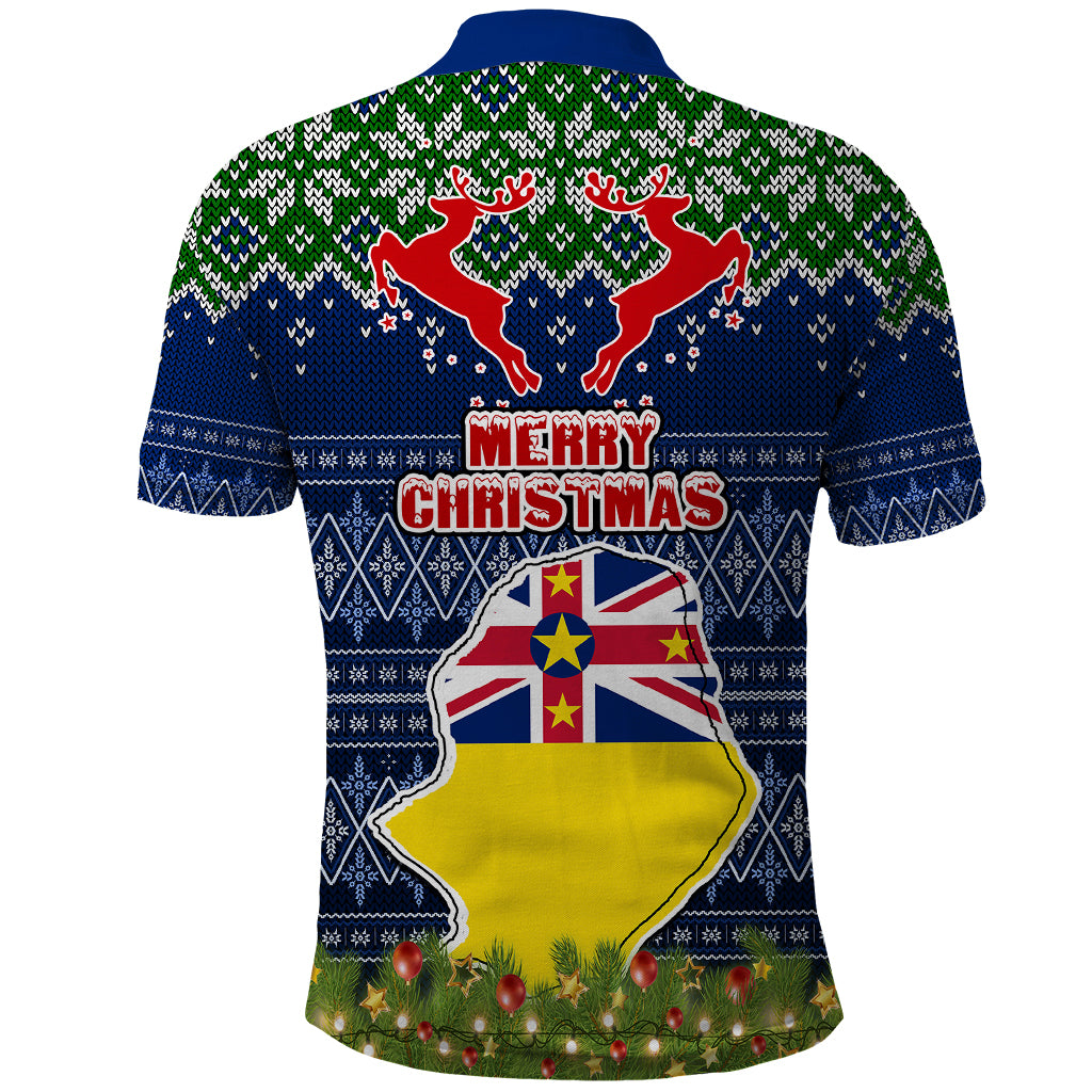 Niue Christmas Polo Shirt Coat of Arms and Map Beautiful Merry Xmas Snowflake LT03 - Polynesian Pride