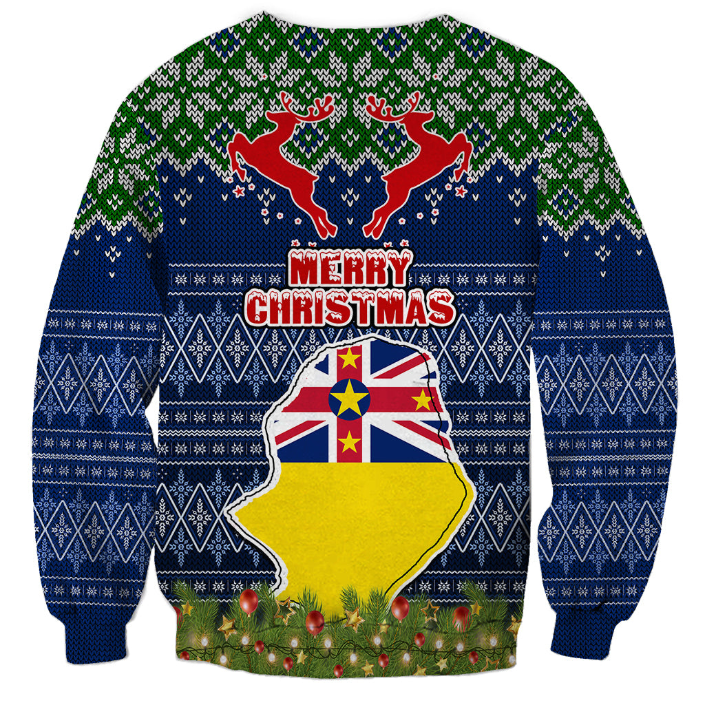 Niue Christmas Sweatshirt Coat of Arms and Map Beautiful Merry Xmas Snowflake LT03 - Polynesian Pride