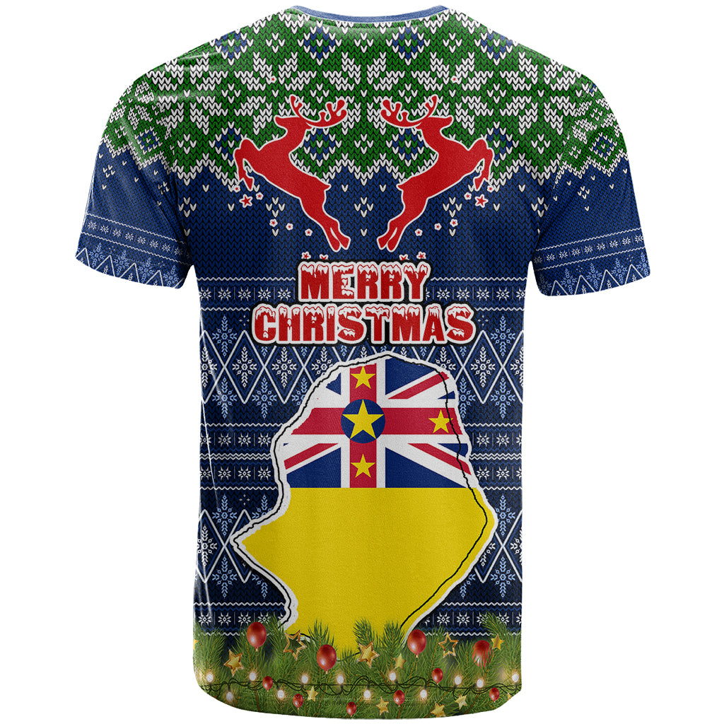 Niue Christmas T Shirt Coat of Arms and Map Beautiful Merry Xmas Snowflake LT03 - Polynesian Pride