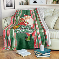 Kiribati Christmas Blanket Santa With Gift Bag Behind Ribbons Seamless Green Maori LT03 - Polynesian Pride