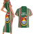 Kiribati Christmas Couples Matching Short Sleeve Bodycon Dress and Hawaiian Shirt Santa With Gift Bag Behind Ribbons Seamless Green Maori LT03 - Polynesian Pride