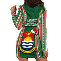 Kiribati Christmas Hoodie Dress Santa With Gift Bag Behind Ribbons Seamless Green Maori LT03 - Polynesian Pride