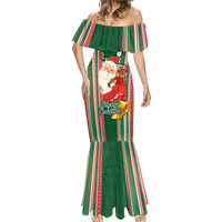 Kiribati Christmas Mermaid Dress Santa With Gift Bag Behind Ribbons Seamless Green Maori LT03 - Polynesian Pride