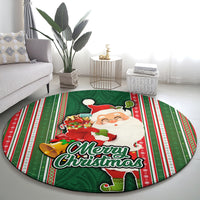 Kiribati Christmas Round Carpet Santa With Gift Bag Behind Ribbons Seamless Green Maori LT03 - Polynesian Pride