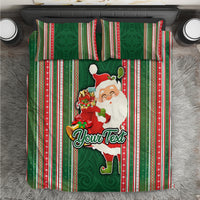 Custom Kiribati Christmas Bedding Set Santa With Gift Bag Behind Ribbons Seamless Green Maori LT03 Green - Polynesian Pride