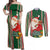 Custom Kiribati Christmas Couples Matching Off Shoulder Maxi Dress and Long Sleeve Button Shirts Santa With Gift Bag Behind Ribbons Seamless Green Maori LT03 Green - Polynesian Pride