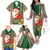 Custom Kiribati Christmas Family Matching Off Shoulder Long Sleeve Dress and Hawaiian Shirt Santa With Gift Bag Behind Ribbons Seamless Green Maori LT03 - Polynesian Pride