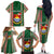 Custom Kiribati Christmas Family Matching Off Shoulder Long Sleeve Dress and Hawaiian Shirt Santa With Gift Bag Behind Ribbons Seamless Green Maori LT03 - Polynesian Pride