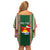 Custom Kiribati Christmas Family Matching Off Shoulder Short Dress and Hawaiian Shirt Santa With Gift Bag Behind Ribbons Seamless Green Maori LT03 - Polynesian Pride