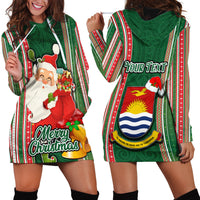 Custom Kiribati Christmas Hoodie Dress Santa With Gift Bag Behind Ribbons Seamless Green Maori LT03 - Polynesian Pride