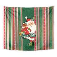 Custom Kiribati Christmas Tapestry Santa With Gift Bag Behind Ribbons Seamless Green Maori LT03 - Polynesian Pride