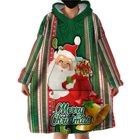 Custom Kiribati Christmas Wearable Blanket Hoodie Santa With Gift Bag Behind Ribbons Seamless Green Maori LT03 - Polynesian Pride