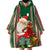 Custom Kiribati Christmas Wearable Blanket Hoodie Santa With Gift Bag Behind Ribbons Seamless Green Maori LT03 - Polynesian Pride