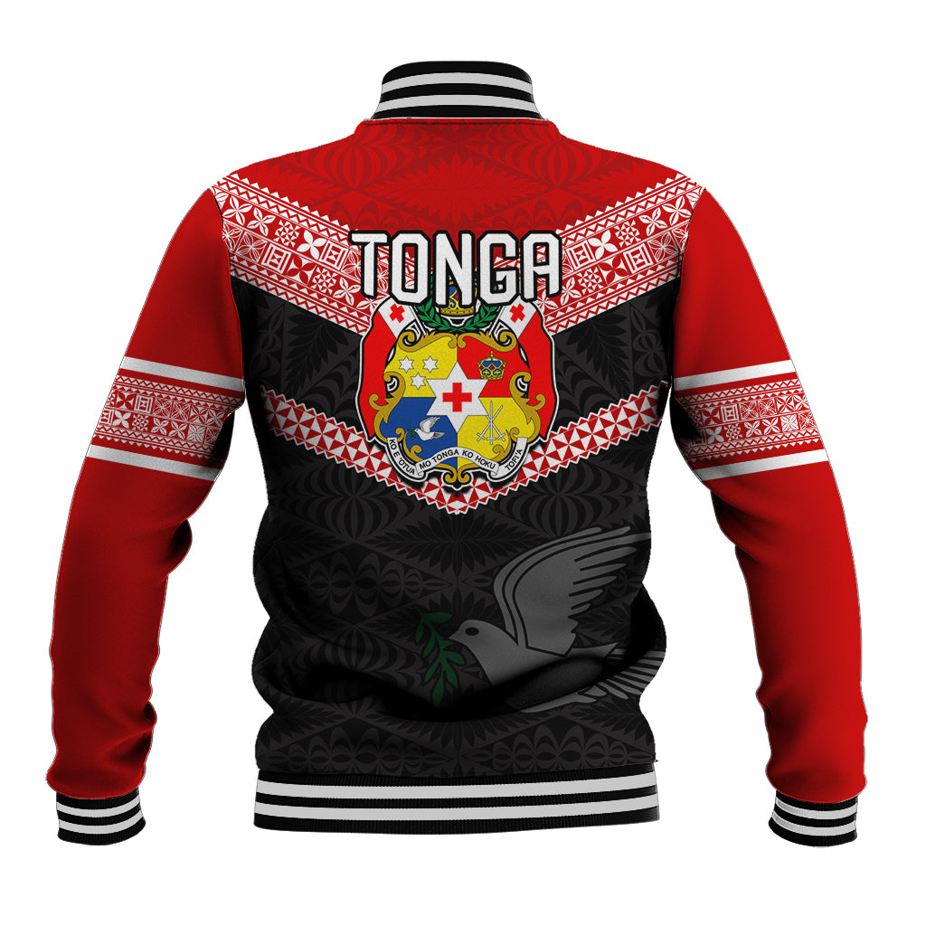 Tonga Baseball Jacket Tonga Coat of Arms with Seamless Tapa Ngatu Pattern LT03 - Polynesian Pride