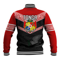 Tonga Baseball Jacket Tonga Coat of Arms with Seamless Tapa Ngatu Pattern LT03 - Polynesian Pride
