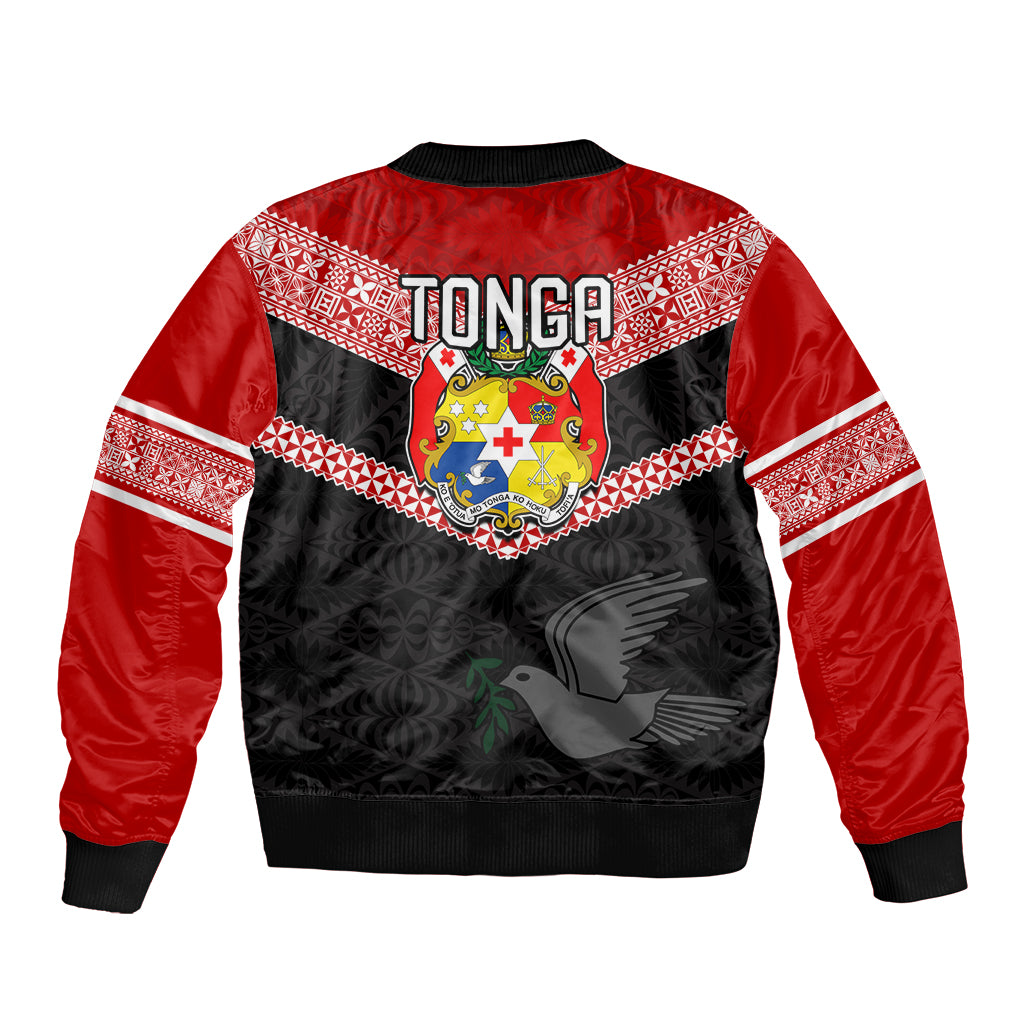 Tonga Bomber Jacket Tonga Coat of Arms with Seamless Tapa Ngatu Pattern LT03 - Polynesian Pride