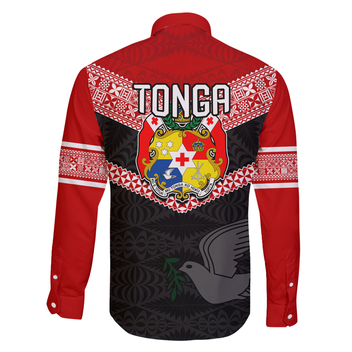 Tonga Family Matching Long Sleeve Bodycon Dress and Hawaiian Shirt Tonga Coat of Arms with Seamless Tapa Ngatu Pattern LT03 - Polynesian Pride