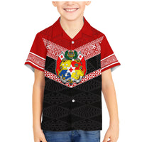 Tonga Family Matching Mermaid Dress and Hawaiian Shirt Tonga Coat of Arms with Seamless Tapa Ngatu Pattern LT03 Son's Shirt Black - Polynesian Pride