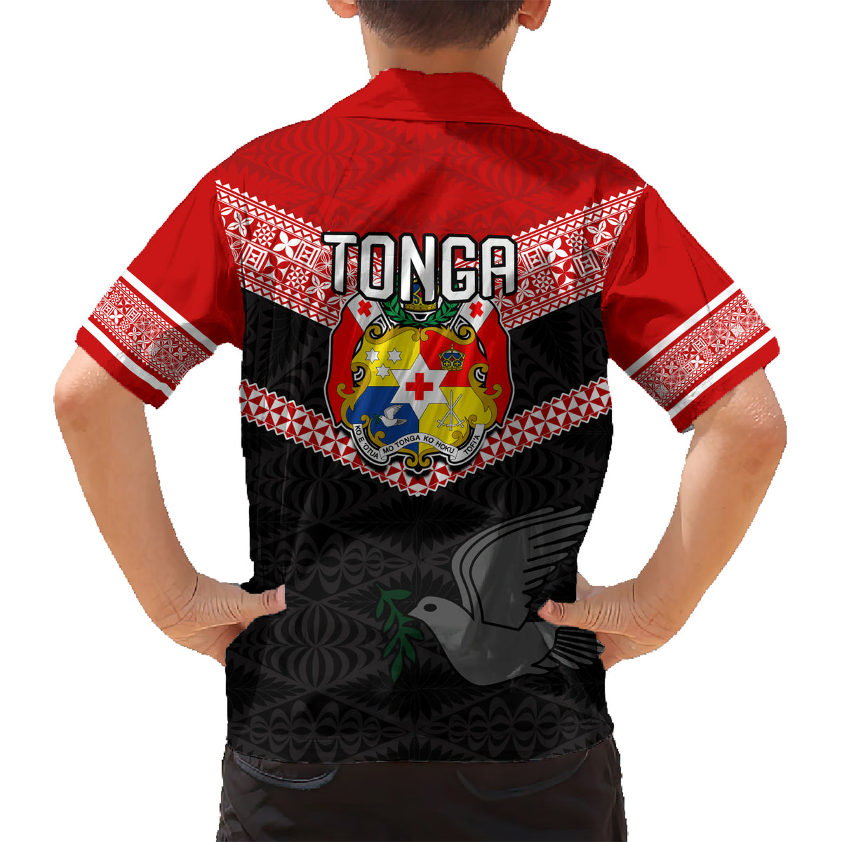 Tonga Hawaiian Shirt Tonga Coat of Arms with Seamless Tapa Ngatu Pattern LT03 - Polynesian Pride