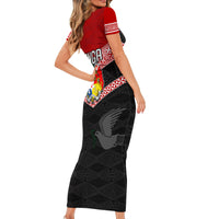 Tonga Short Sleeve Bodycon Dress Tonga Coat of Arms with Seamless Tapa Ngatu Pattern LT03 - Polynesian Pride