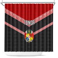 Tonga Shower Curtain Tonga Coat of Arms with Seamless Tapa Ngatu Pattern LT03 Black - Polynesian Pride