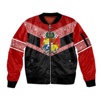 Tonga Sleeve Zip Bomber Jacket Tonga Coat of Arms with Seamless Tapa Ngatu Pattern LT03 Unisex Black - Polynesian Pride