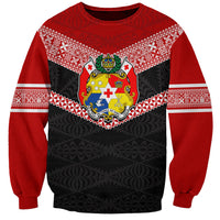 Tonga Sweatshirt Tonga Coat of Arms with Seamless Tapa Ngatu Pattern LT03 Unisex Black - Polynesian Pride