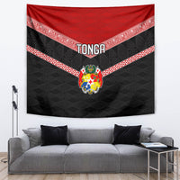Tonga Tapestry Tonga Coat of Arms with Seamless Tapa Ngatu Pattern LT03 - Polynesian Pride