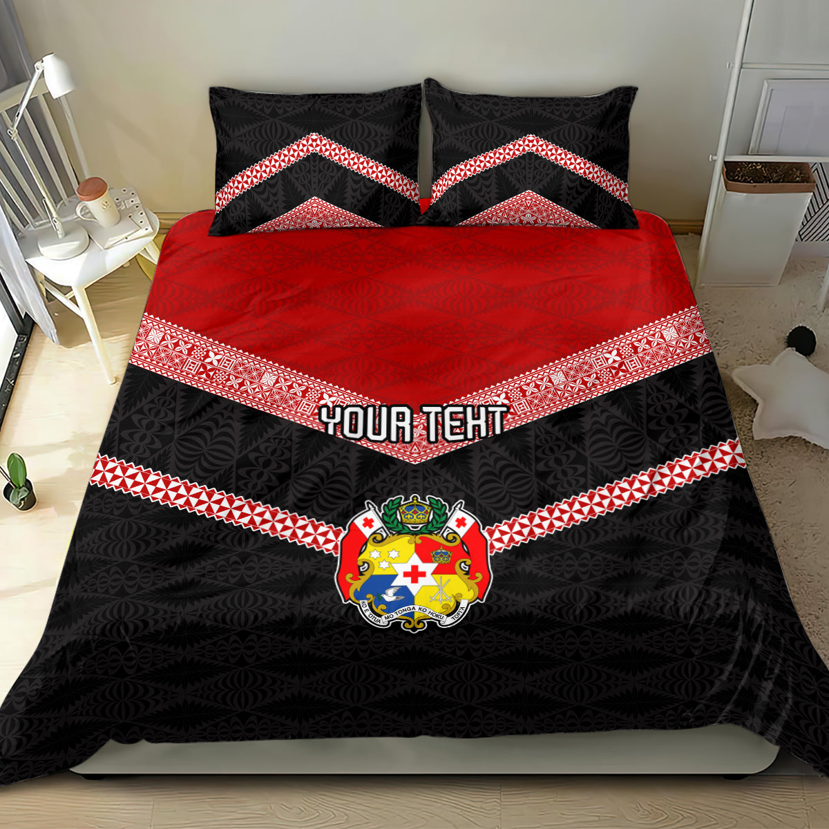 Personalised Tonga Bedding Set Tonga Coat of Arms with Seamless Tapa Ngatu Pattern LT03 - Polynesian Pride