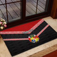 Personalised Tonga Rubber Doormat Tonga Coat of Arms with Seamless Tapa Ngatu Pattern LT03 - Polynesian Pride