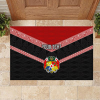 Personalised Tonga Rubber Doormat Tonga Coat of Arms with Seamless Tapa Ngatu Pattern LT03 - Polynesian Pride