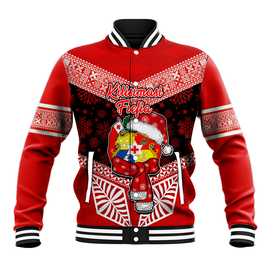 Tonga Christmas Baseball Jacket Tongan Coat of Arms Santa With Ngatu Pattern Christmas Red Style LT03 Unisex Red - Polynesian Pride