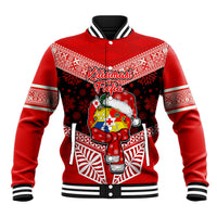 Tonga Christmas Baseball Jacket Tongan Coat of Arms Santa With Ngatu Pattern Christmas Red Style LT03 Unisex Red - Polynesian Pride
