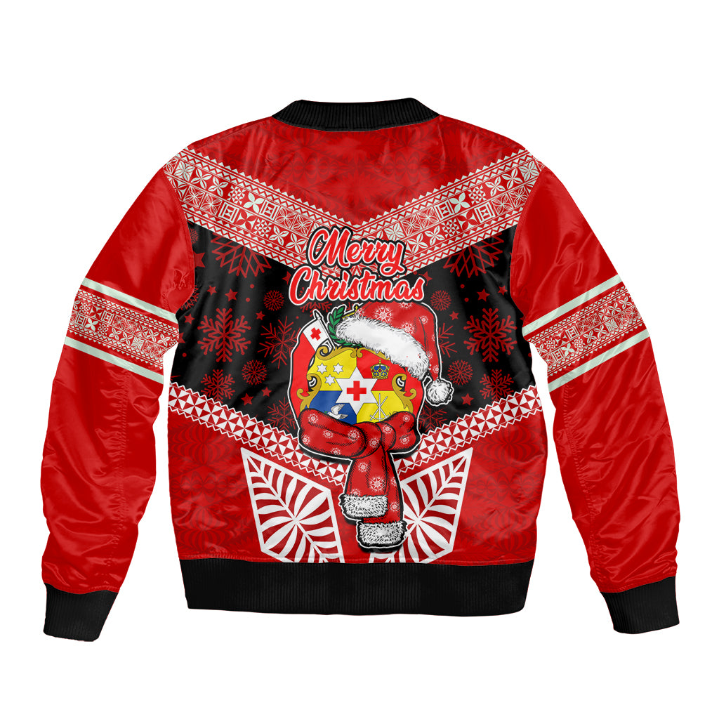 Tonga Christmas Bomber Jacket Tongan Coat of Arms Santa With Ngatu Pattern Christmas Red Style LT03 - Polynesian Pride