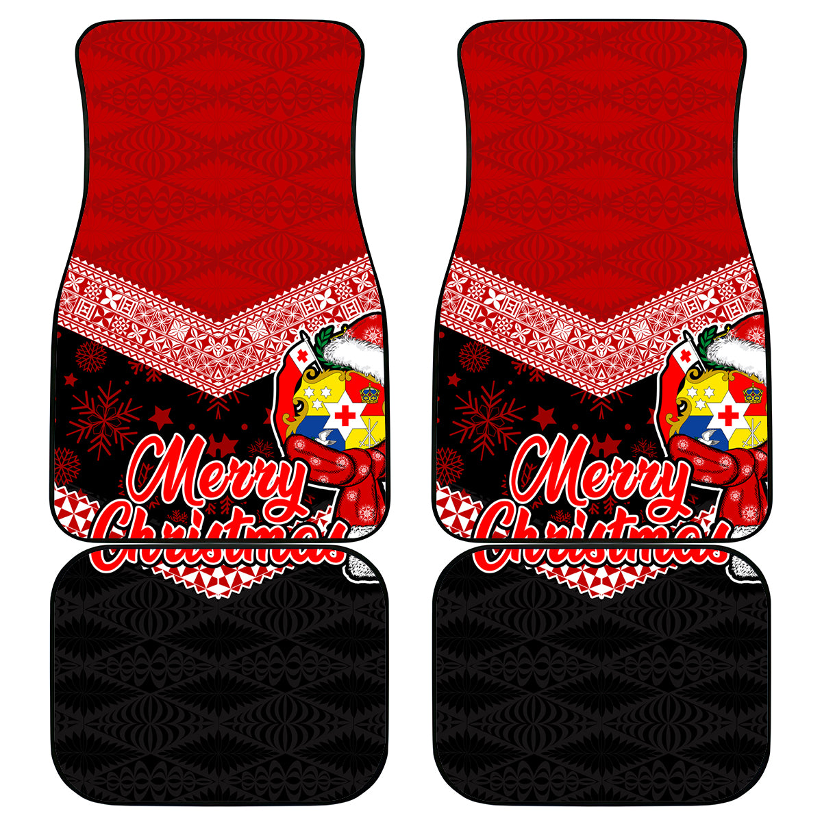 Tonga Christmas Car Mats Tongan Coat of Arms Santa With Ngatu Pattern Christmas Red Style LT03 Red - Polynesian Pride