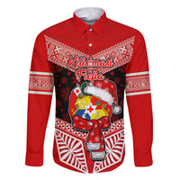 Tonga Christmas Family Matching Summer Maxi Dress and Hawaiian Shirt Tongan Coat of Arms Santa With Ngatu Pattern Christmas Red Style LT03 Dad's Shirt - Long Sleeve Red - Polynesian Pride