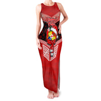 Tonga Christmas Family Matching Tank Maxi Dress and Hawaiian Shirt Tongan Coat of Arms Santa With Ngatu Pattern Christmas Red Style LT03 Mom's Dress Red - Polynesian Pride
