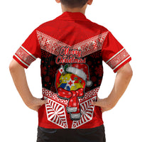 Tonga Christmas Kid Hawaiian Shirt Tongan Coat of Arms Santa With Ngatu Pattern Christmas Red Style LT03 - Polynesian Pride