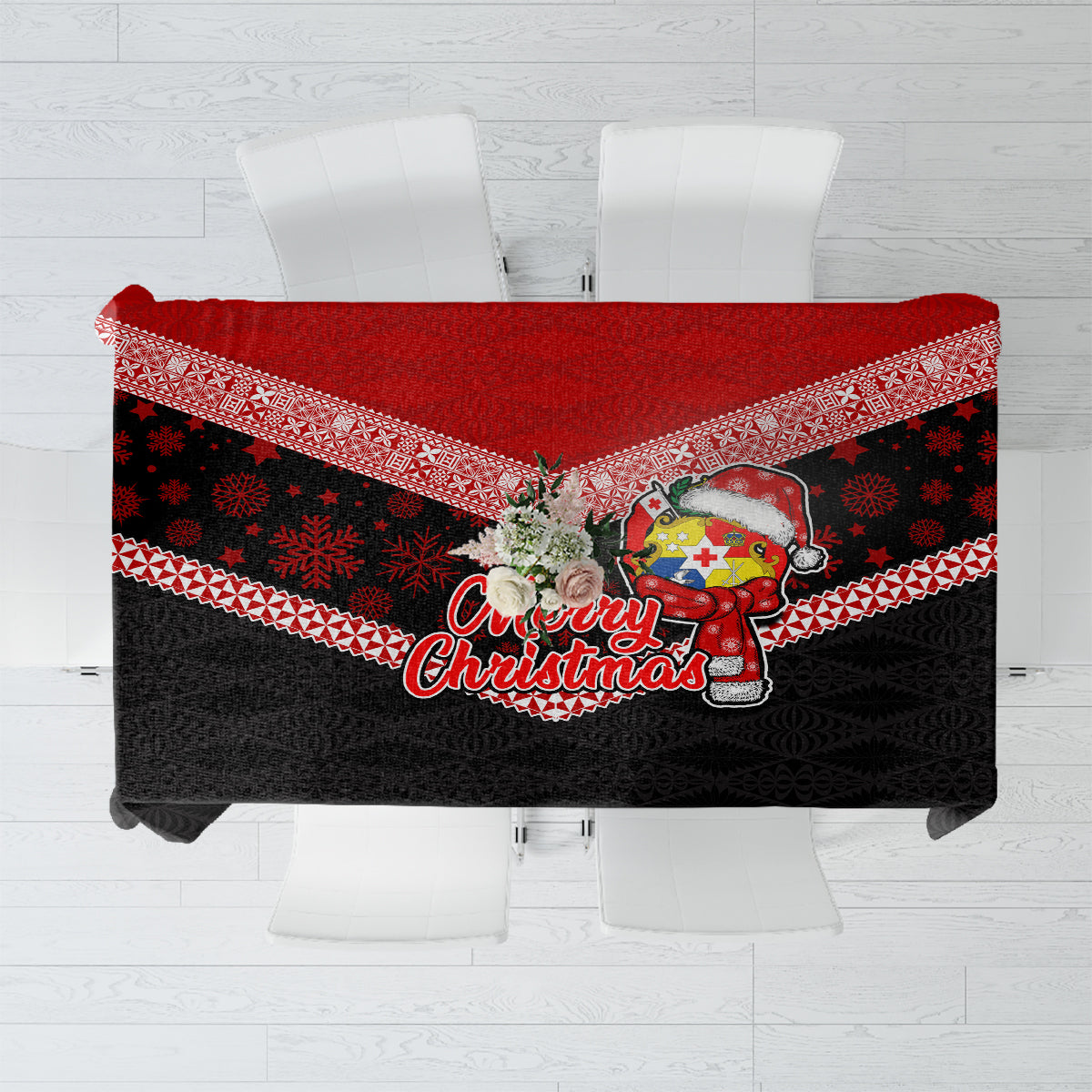 Tonga Christmas Tablecloth Tongan Coat of Arms Santa With Ngatu Pattern Christmas Red Style LT03 Red - Polynesian Pride