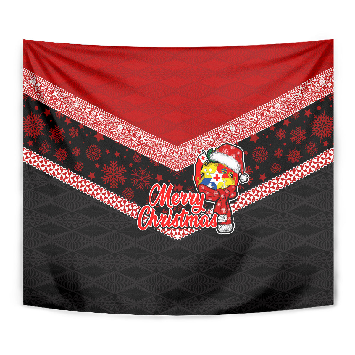 Tonga Christmas Tapestry Tongan Coat of Arms Santa With Ngatu Pattern Christmas Red Style LT03 - Polynesian Pride
