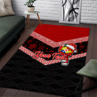 Personalised Tonga Christmas Area Rug Tongan Coat of Arms Santa With Ngatu Pattern Christmas Red Style LT03 Red - Polynesian Pride